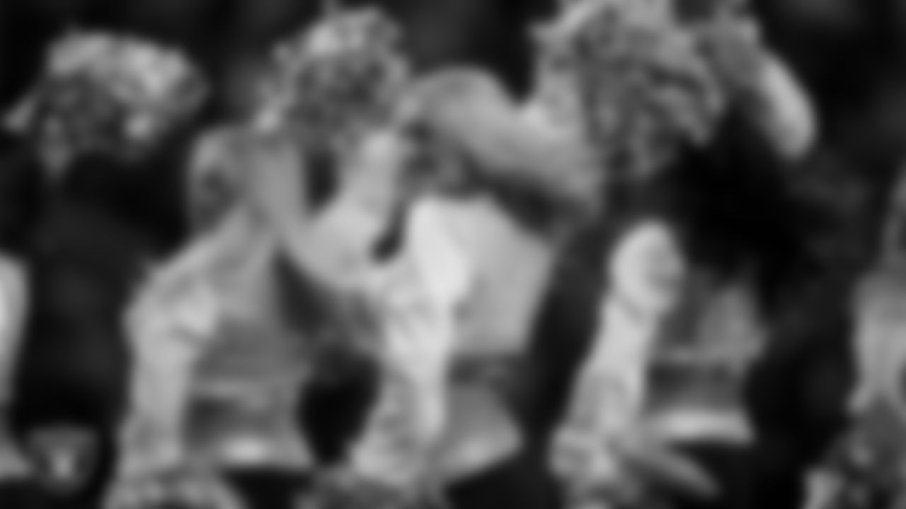 Raiderette Jessica performs on the field during the regular season home game against the Cleveland Browns at Allegiant Stadium.