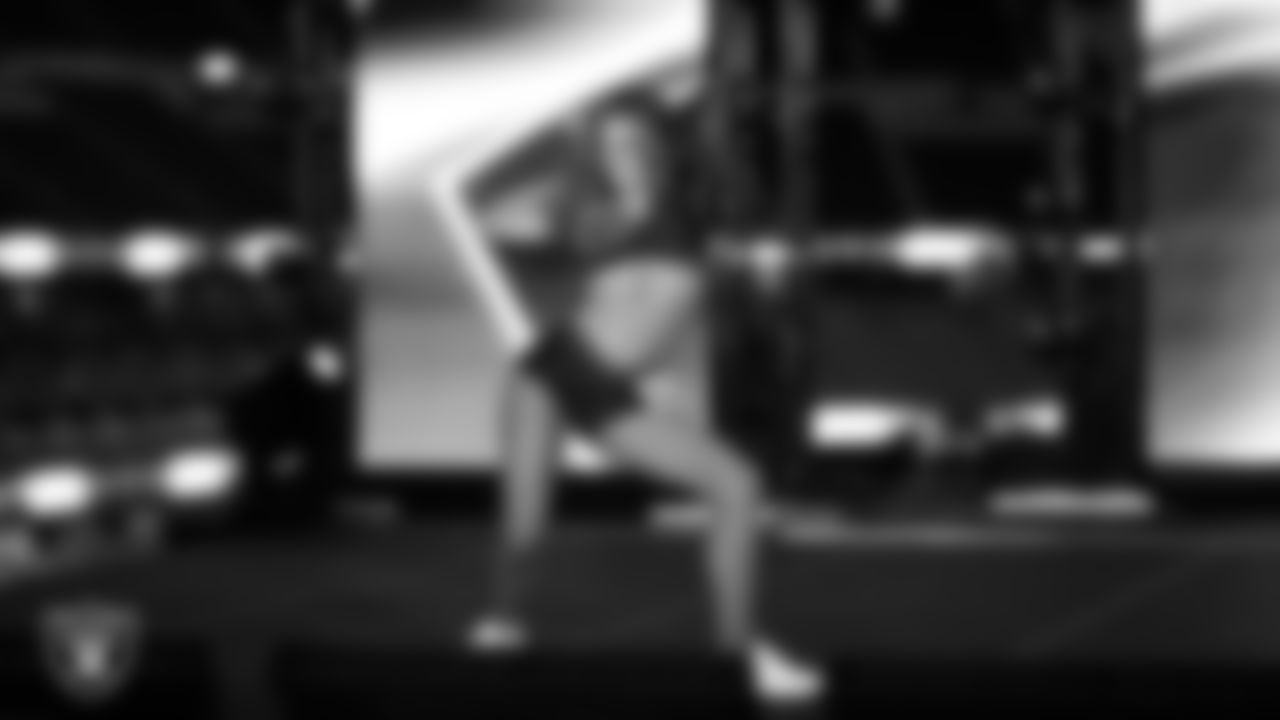 Finalist Shelby performs a solo during the final round of the 2025 Raiderettes Auditions at Allegiant Stadium.