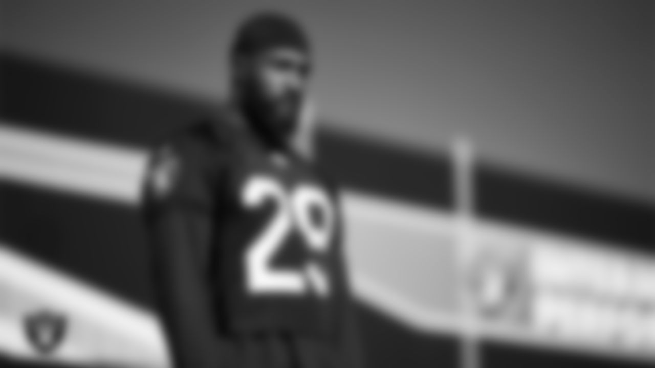 Las Vegas Raiders cornerback Chigozie Anusiem (29) during practice at Intermountain Health Performance Center.