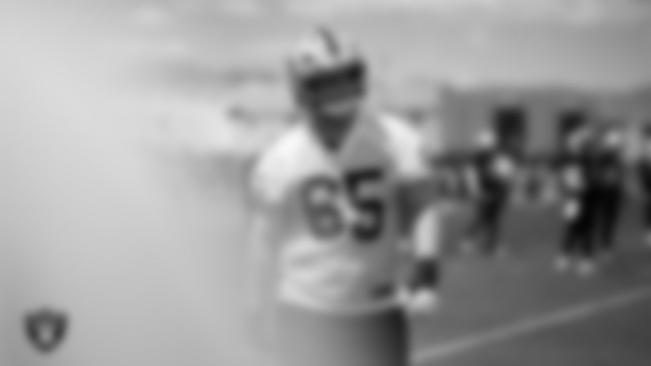 Las Vegas Raiders guard Alex Cappa (65) at an Organized Team Activity (OTA) at Intermountain Health Performance Center.