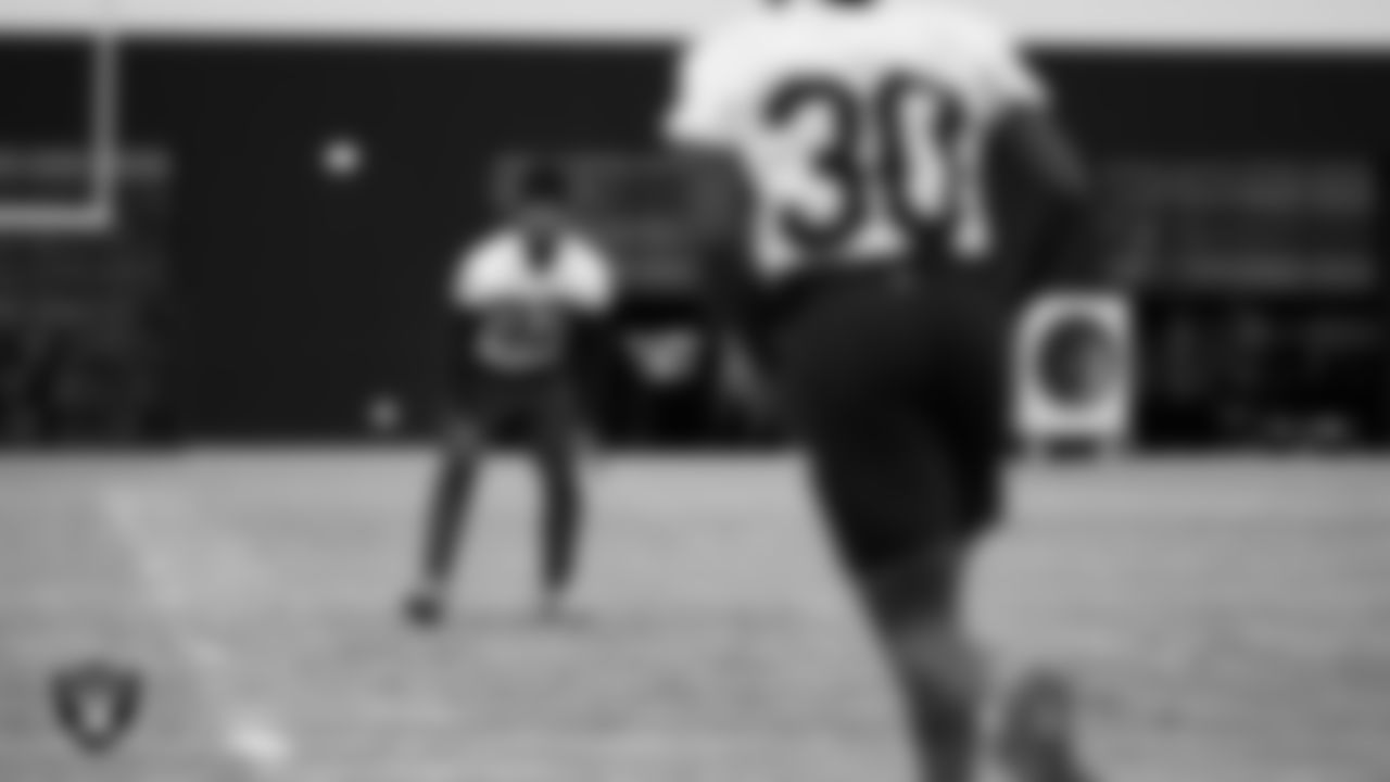 Las Vegas Raiders safety Lonnie Johnson Jr. (32) during practice at Intermountain Health Performance Center.