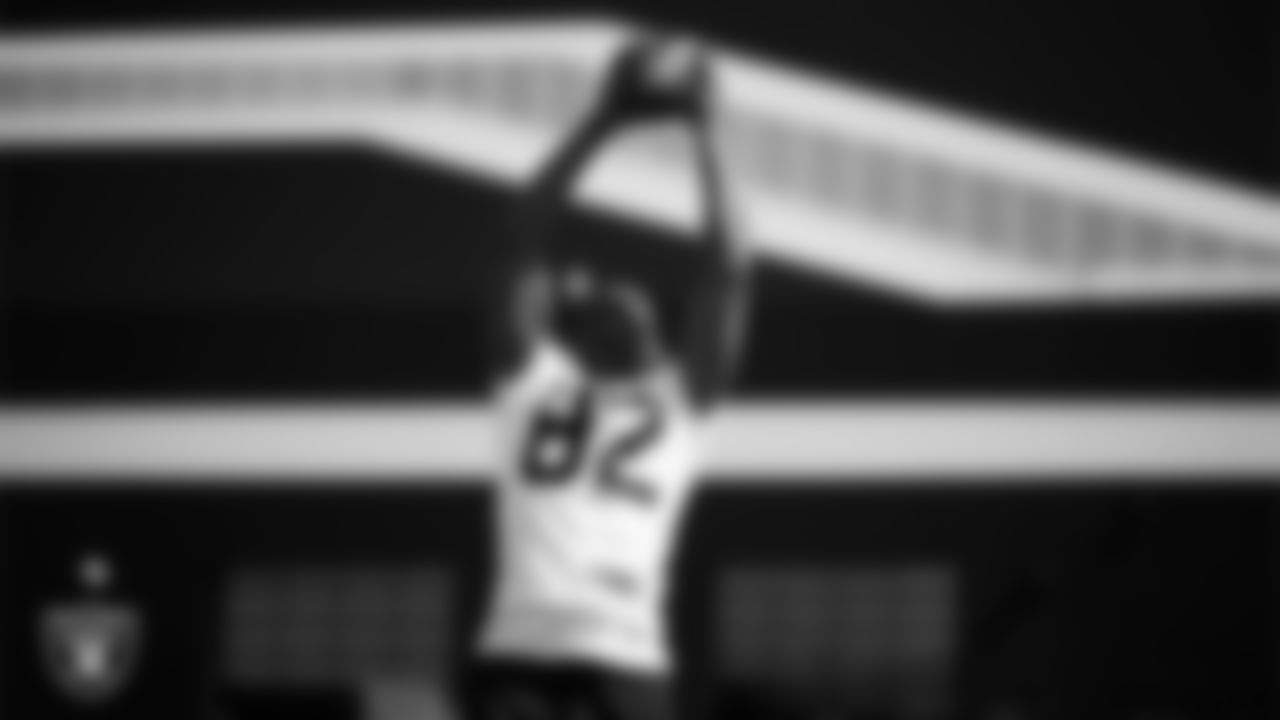 Las Vegas Raiders wide receiver Zakhari Franklin (82) at a workout during phase two of the offseason program at Intermountain Health Performance Center.