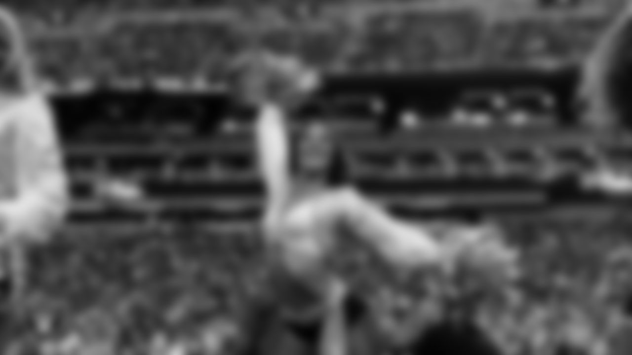 Raiderette Amanda on the sidelines during the regular season home game against the Cleveland Browns at Allegiant Stadium.