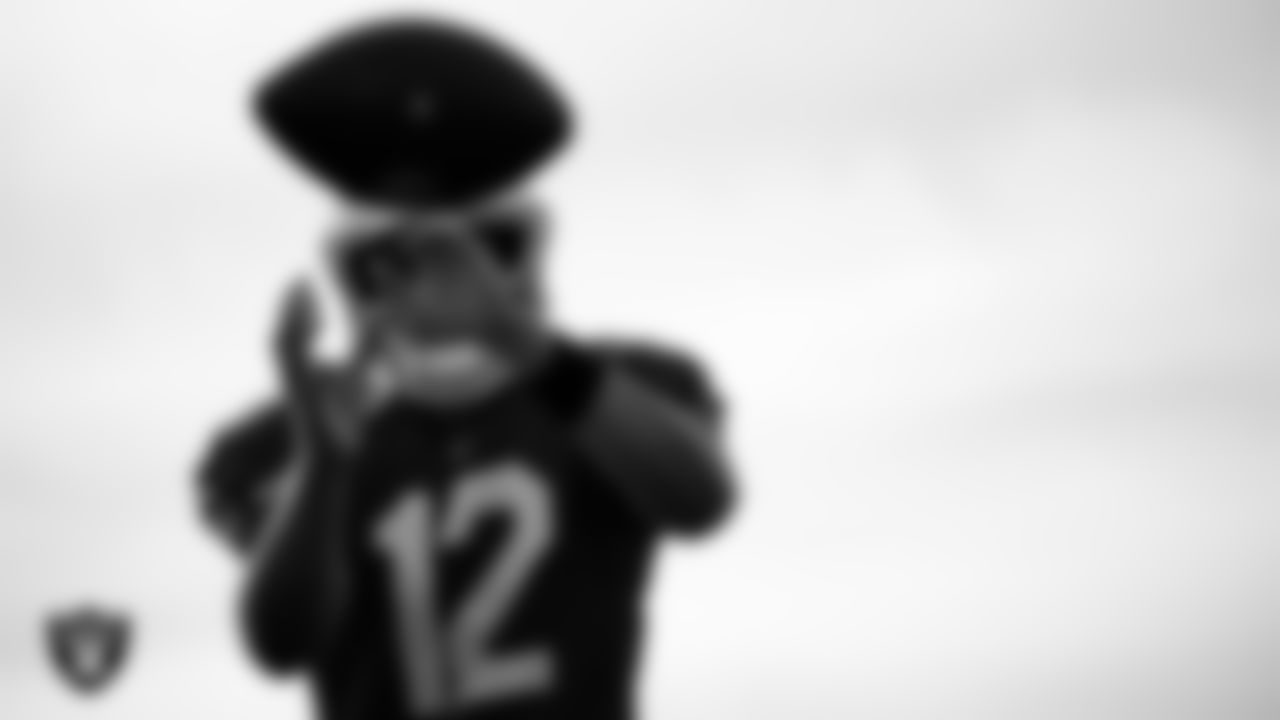Las Vegas Raiders quarterback Aidan O'Connell (12) during practice at Intermountain Health Performance Center.