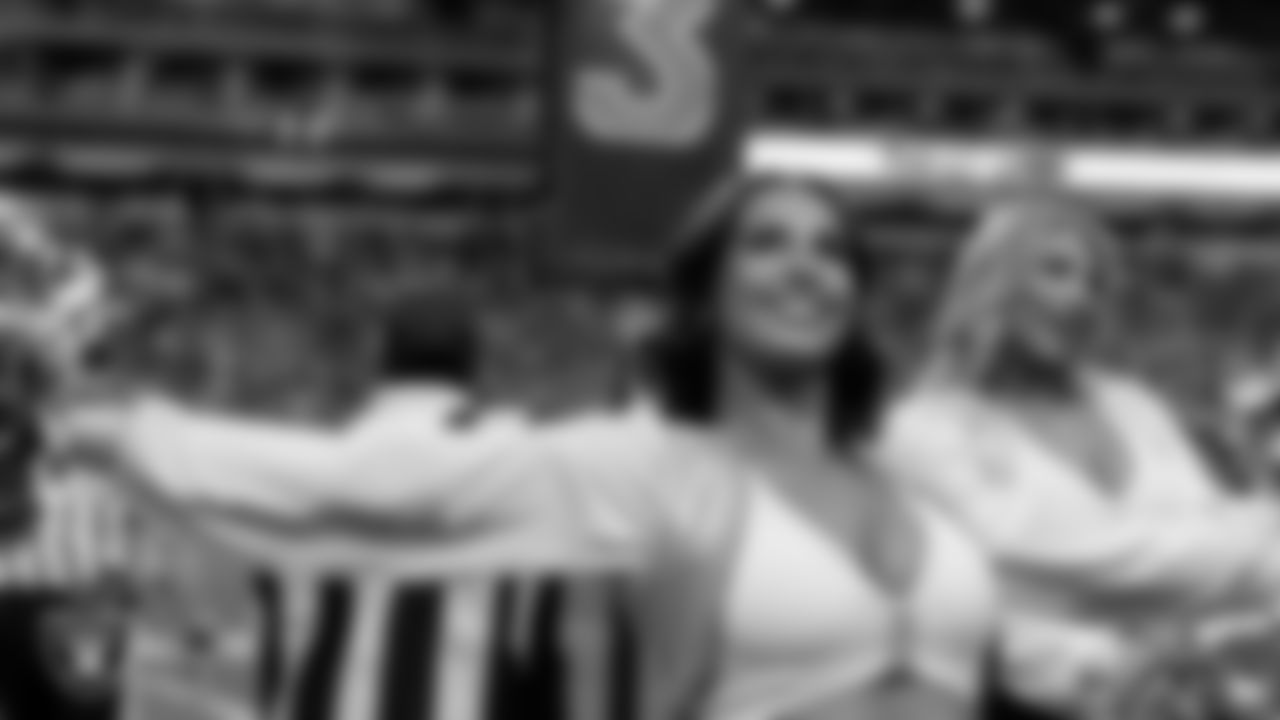 Raiderette Raegen on the sidelines during the regular season home game against the Denver Broncos at Allegiant Stadium.