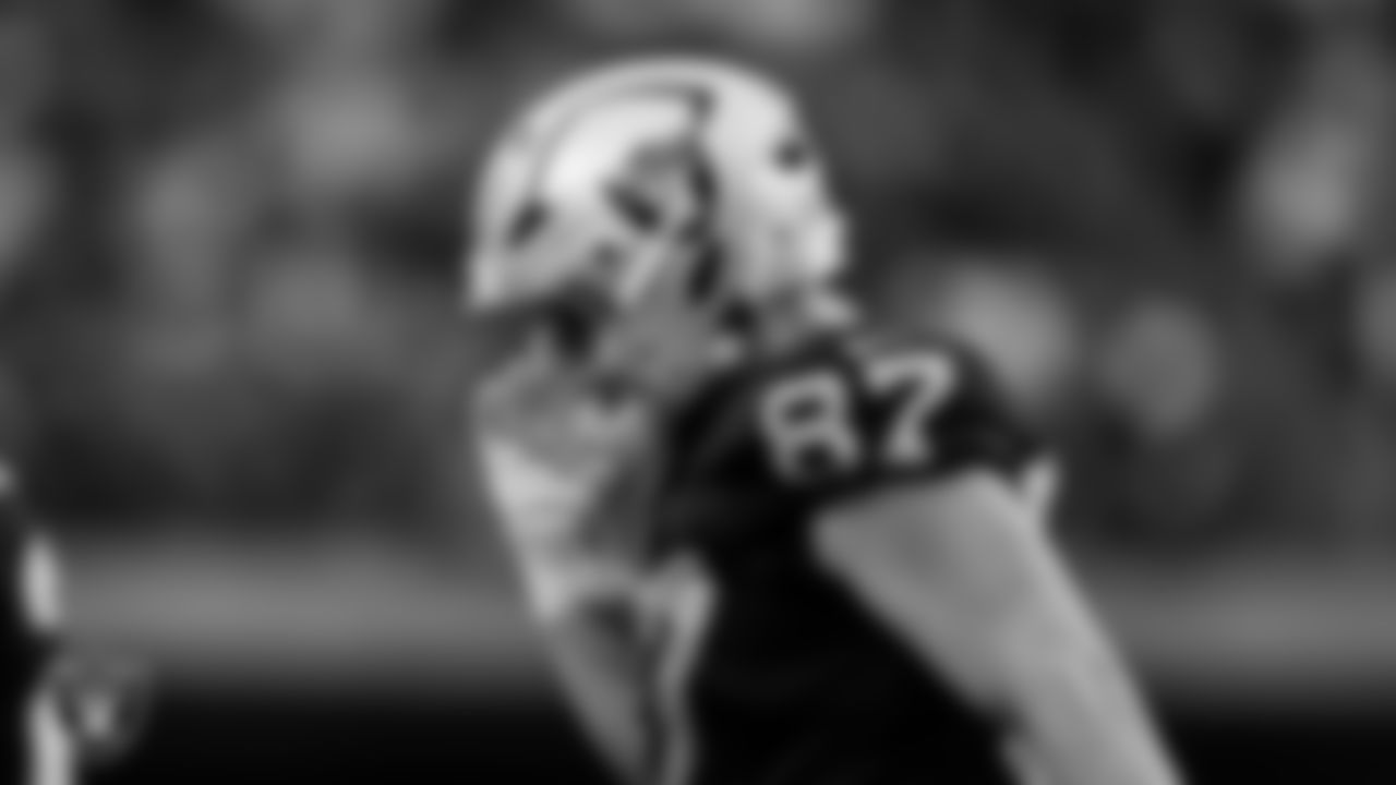 Las Vegas Raiders tight end Michael Mayer (87) during the regular season home game against the Cleveland Browns at Allegiant Stadium.