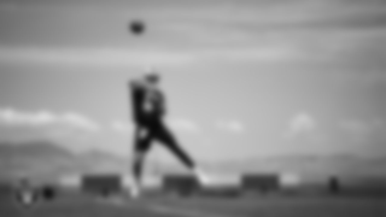 Las Vegas Raiders quarterback Aidan O'Connell (12) at an Organized Team Activity (OTA) at Intermountain Health Performance Center.