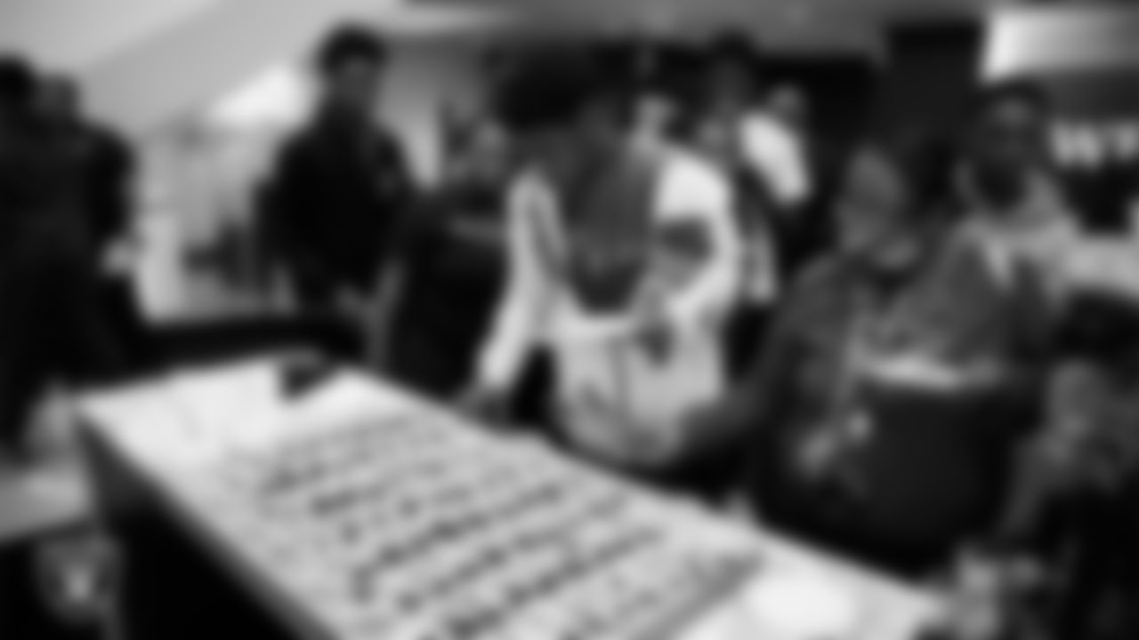 Students from Canyon Springs High School enjoy breakfast in the lobby of Las Vegas Raiders Headquarters before the Employee Resource Group Mentorship Program.