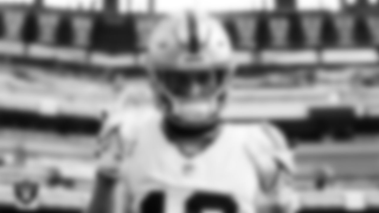 Las Vegas Raiders wide receiver Jack Bech (18) warming up before the regular season away game against the Philadelphia Eagles at Lincoln Financial Field.