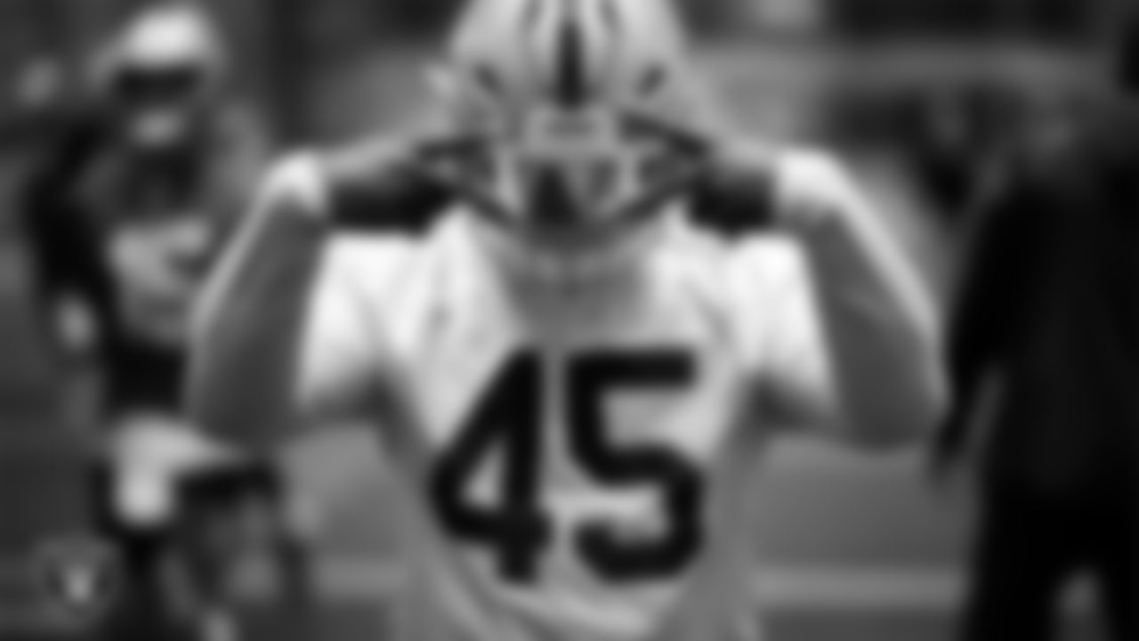 Las Vegas Raiders linebacker Devin White (45) during practice at Intermountain Health Performance Center.