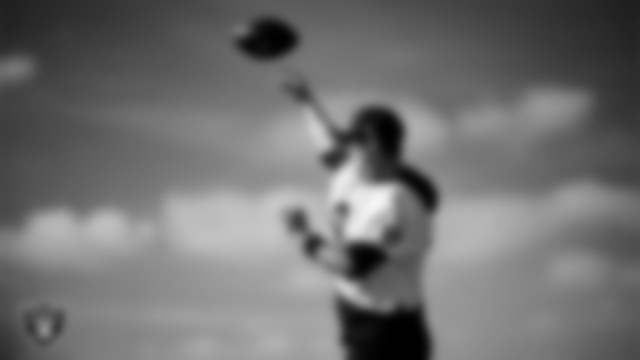 Las Vegas Raiders quarterback Aidan O'Connell (12) during practice at Intermountain Health Performance Center.