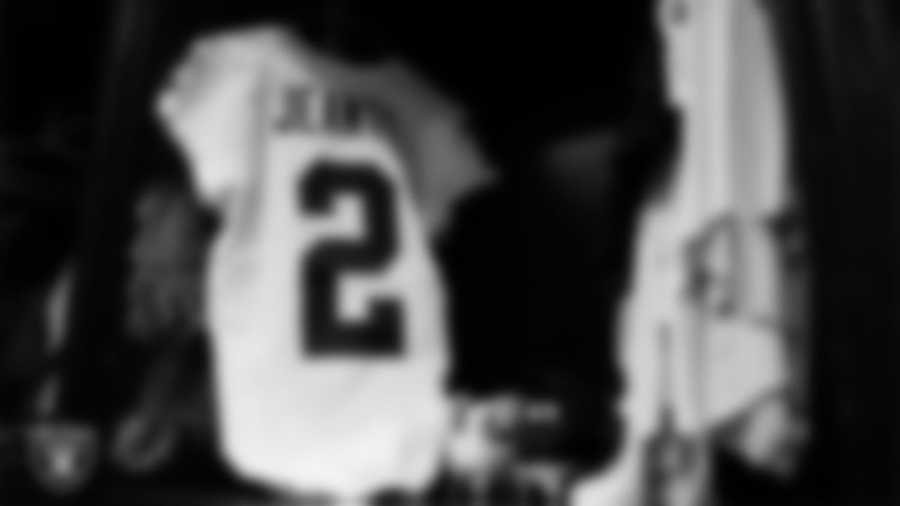 Las Vegas Raiders running back Ashton Jeanty's (2) jersey in the locker room prior to the Raiders' arrival for their regular season away game against the Houston Texans at NRG Stadium.