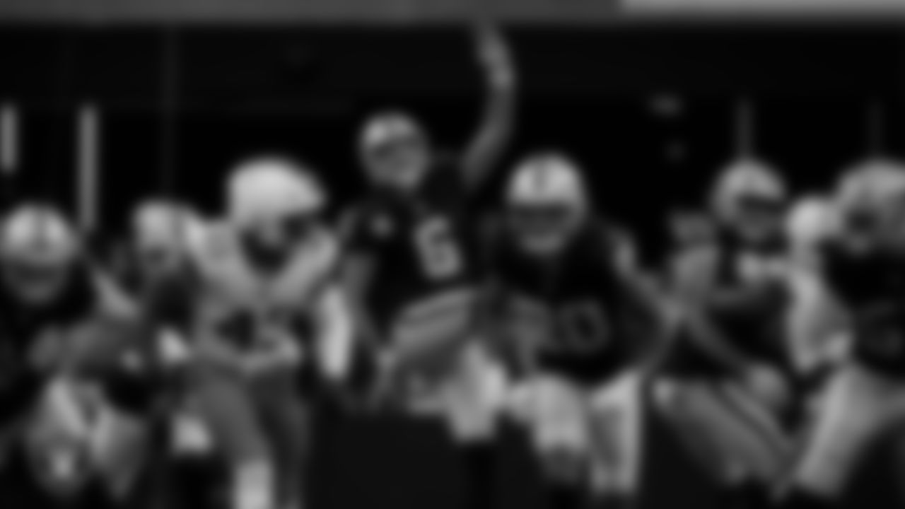 Las Vegas Raiders punter AJ Cole (6) punts during the regular season home game against the Cleveland Browns at Allegiant Stadium.