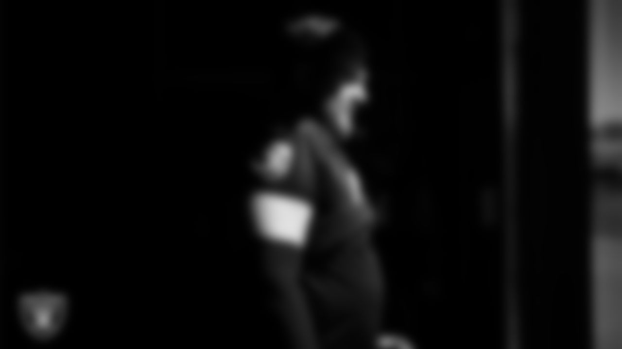 Las Vegas Raiders guard/center Jackson Powers-Johnson (58) walks out to the field for practice at Intermountain Health Performance Center.