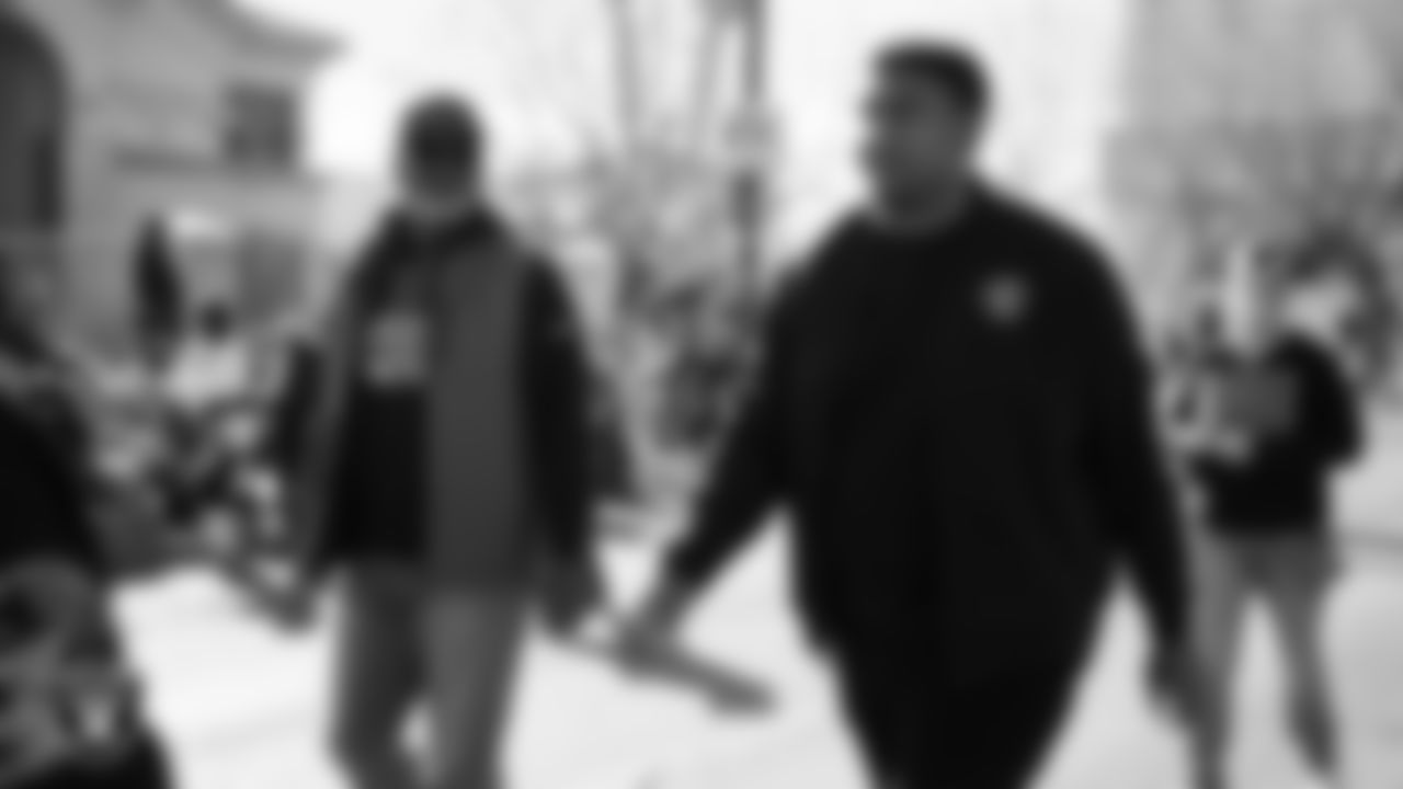 Las Vegas Raiders vice president of player engagement Rob Davis and offensive quality control coach Kyle Fuller during the Martin Luther King Jr. Day Parade in Downtown Las Vegas.