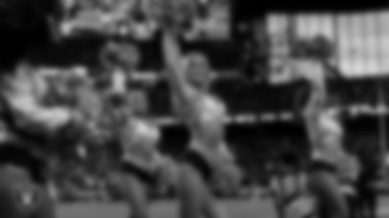 Raiderette Kennedy on the sidelines during the regular season home game against the Jacksonville Jaguars at Allegiant Stadium.