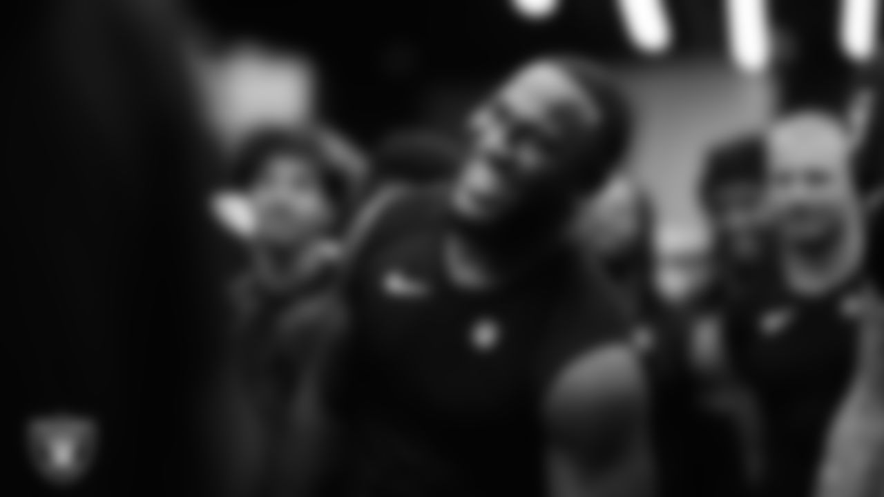Las Vegas Raiders linebacker Devin White (45) in the locker room after the regular season home game against the Tennessee Titans at Allegiant Stadium.
