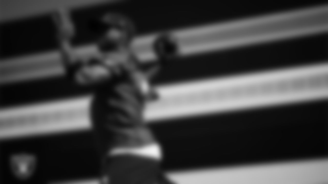Las Vegas Raiders quarterback Geno Smith (7) at a workout during phase two of the offseason program at Intermountain Health Performance Center.