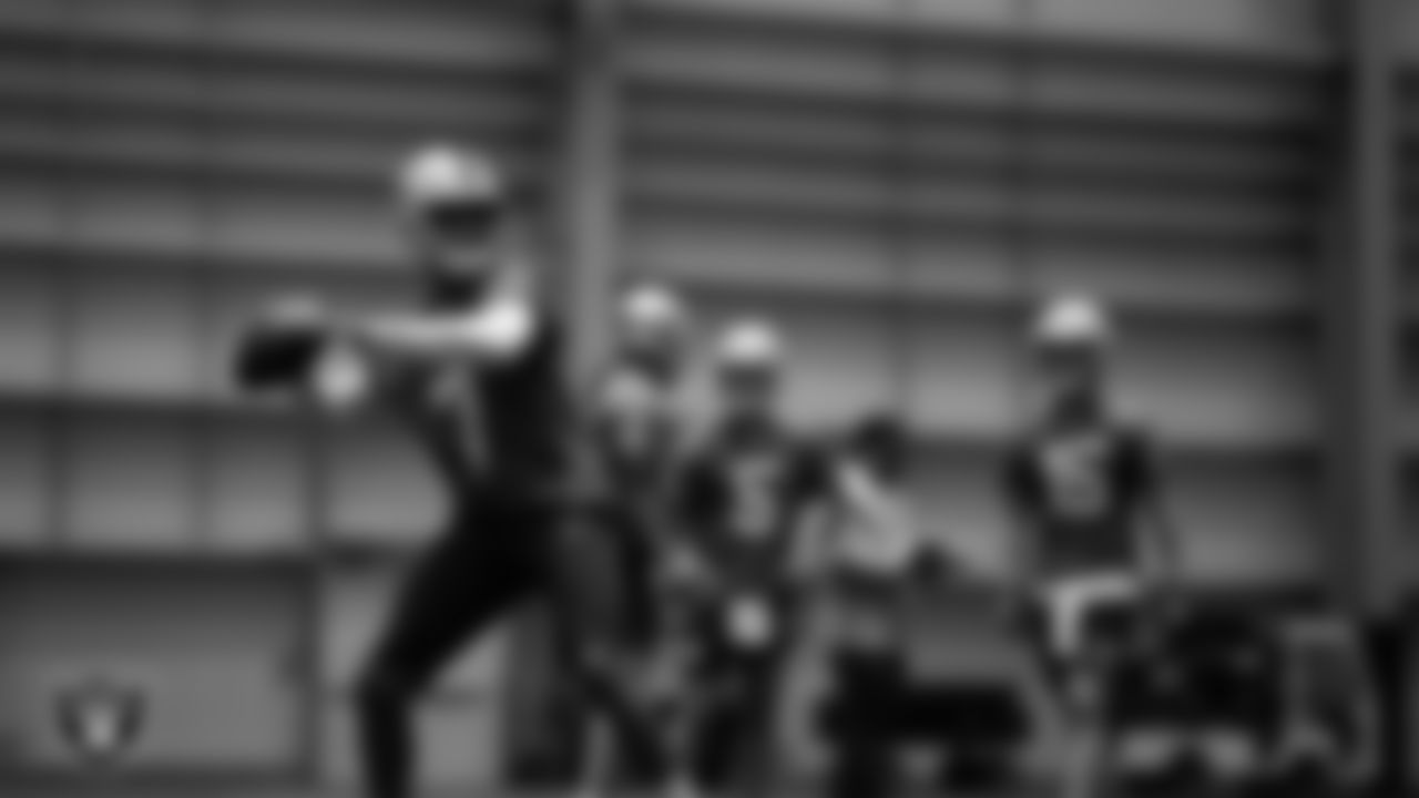 Las Vegas Raiders quarterback Geno Smith (7) during practice at Intermountain Health Performance Center.