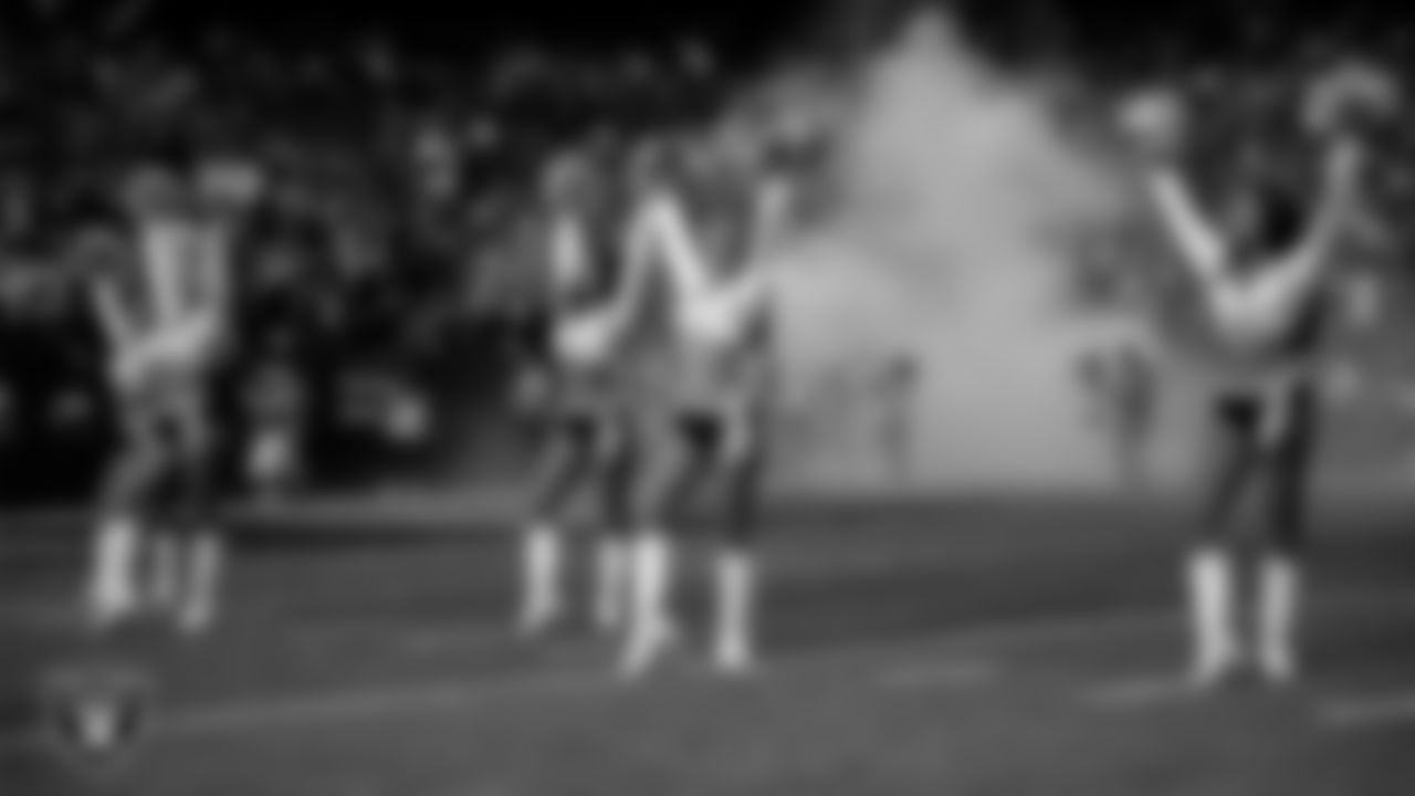 The Raiderettes during player introductions before the regular season home game against the Kansas City Chiefs at Allegiant Stadium.