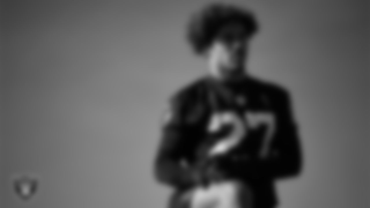 Las Vegas Raiders safety Tristin McCollum (27) during practice at Intermountain Health Performance Center.