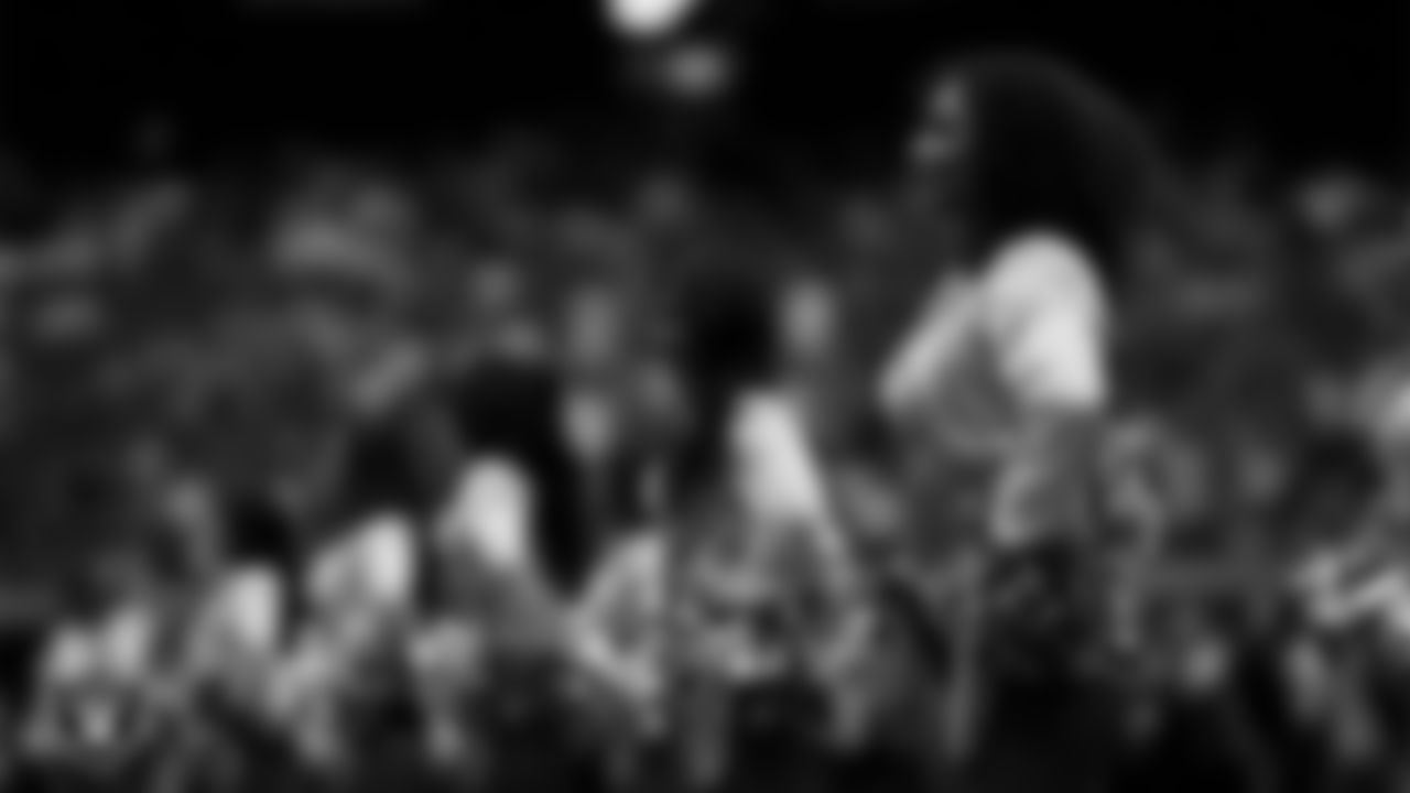 Raiderette Makenna during player introductions before the regular season home game against the Cleveland Browns at Allegiant Stadium.