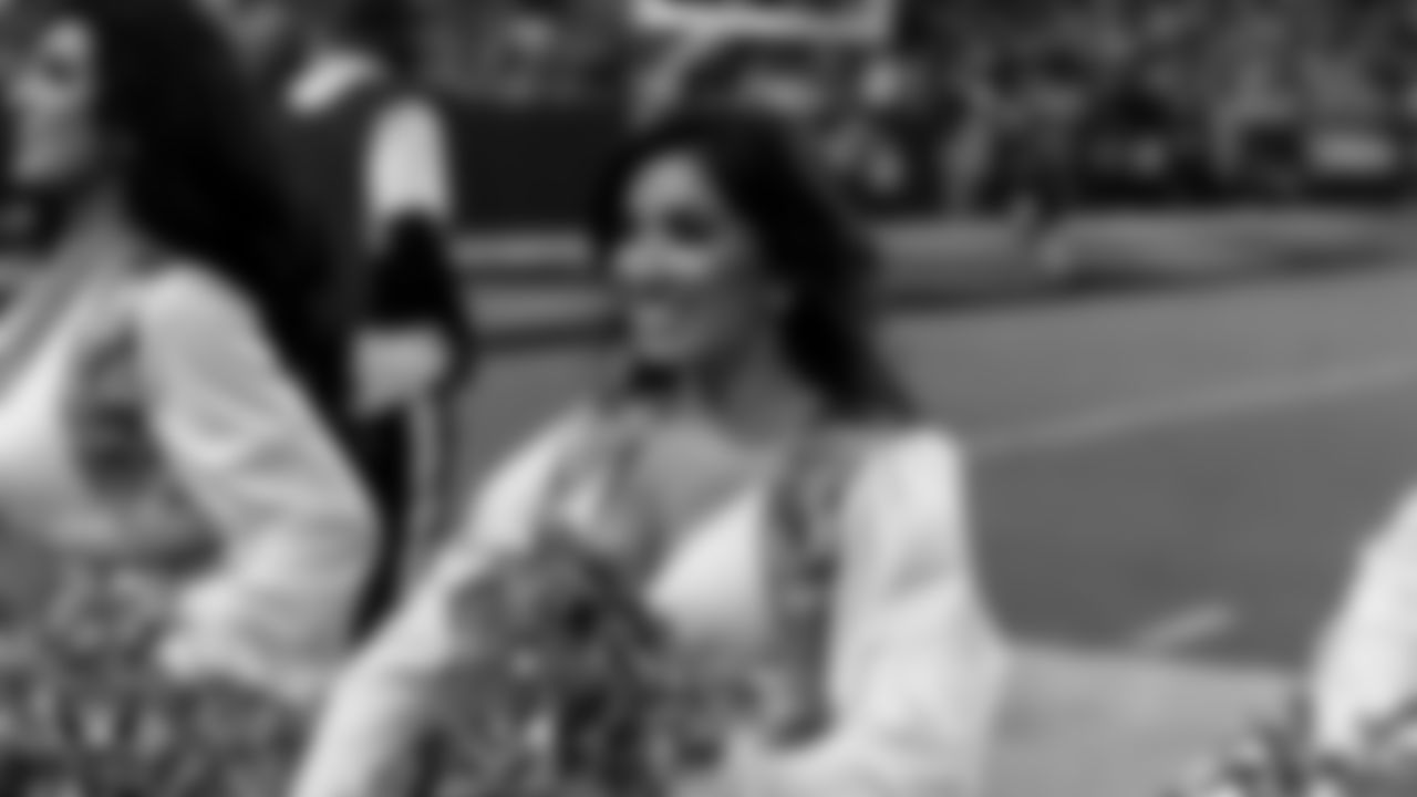 Raiderette Tatiana on the sidelines during the regular season home game against the Dallas Cowboys at Allegiant Stadium.