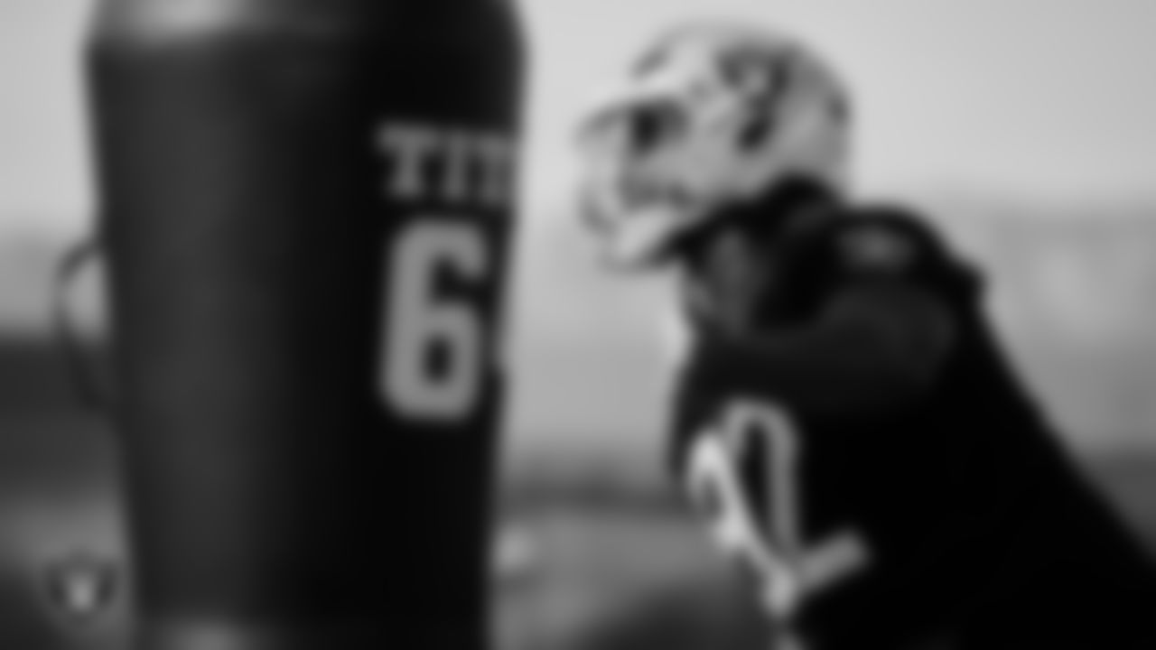 Las Vegas Raiders defensive tackle JJ Pegues (92) during practice at Intermountain Health Performance Center.