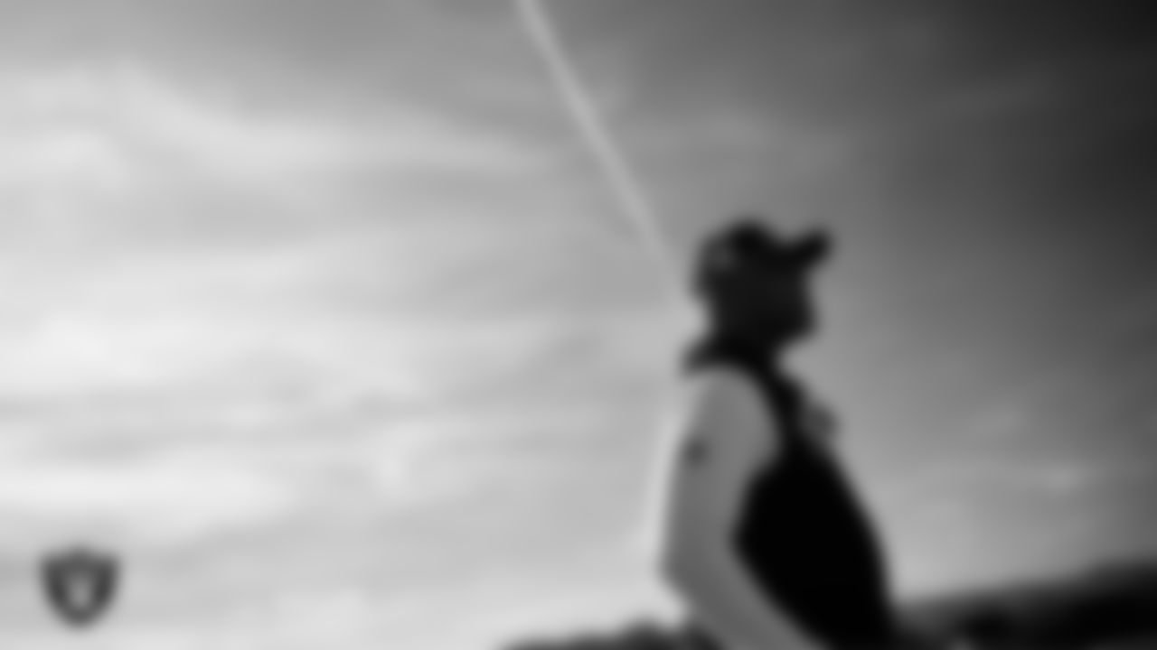 Las Vegas Raiders pass game coordinator/defensive backs coach Joe Woods during practice at Intermountain Health Performance Center.