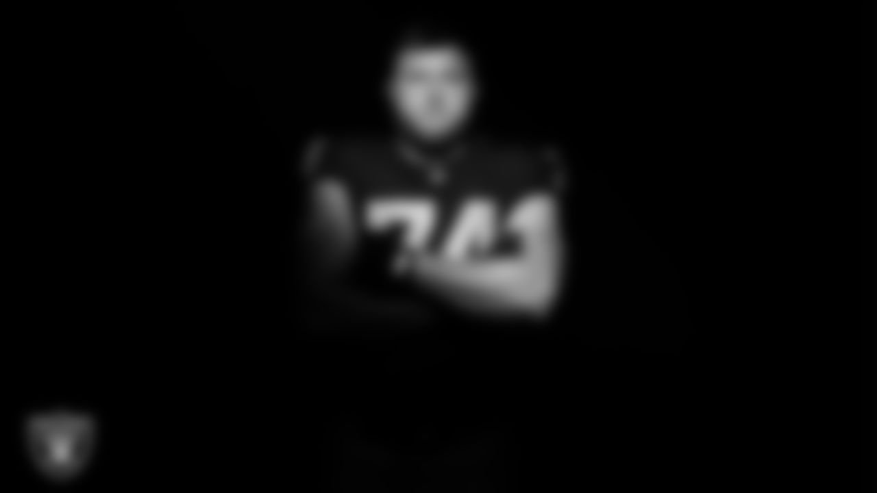 Las Vegas Raiders tackle Kolton Miller (74) poses for a photo at the 2025 Raiders Media Day.