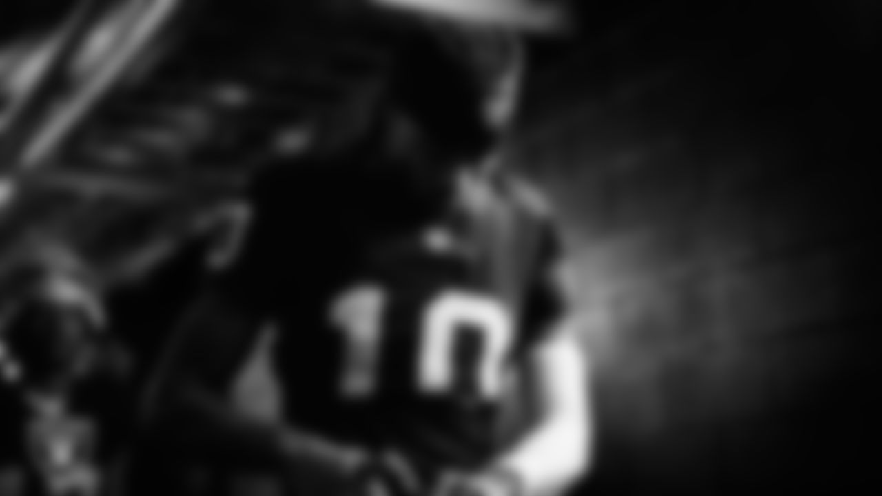 Las Vegas Raiders wide receiver Dont'e Thornton Jr. (10) walks down the tunnel before the regular season home game against the Cleveland Browns at Allegiant Stadium.