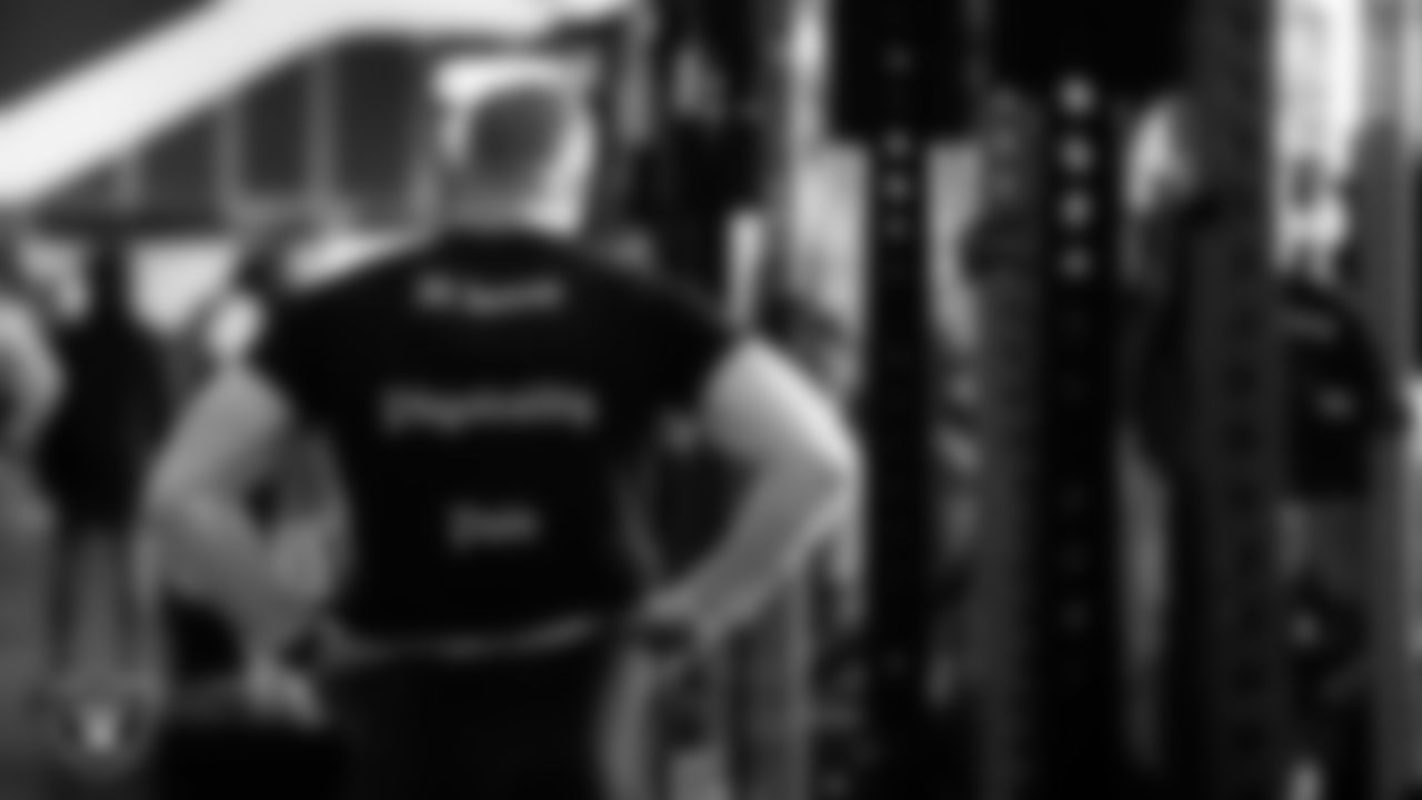 Las Vegas Raiders linebacker Tommy Eichenberg (45) at a workout during phase one of the offseason program at Intermountain Health Performance Center.