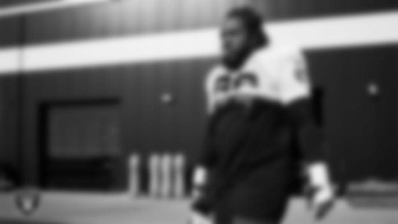 Las Vegas Raiders guard Dylan Parham (66) during practice at Intermountain Health Performance Center.