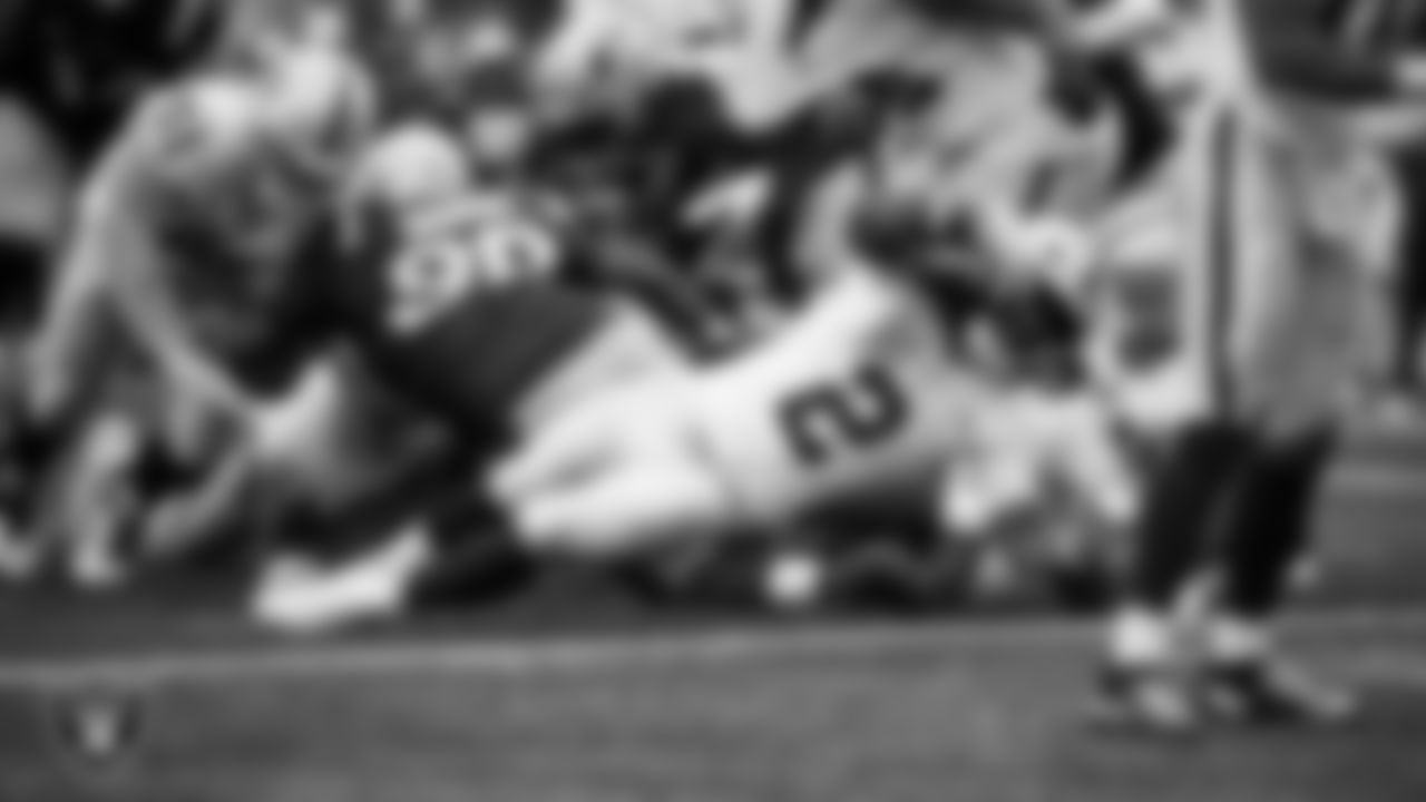 Las Vegas Raiders running back Ashton Jeanty (2) dives into the end zone for a 3-yard touchdown during the regular season away game against the New England Patriots at Gillette Stadium.