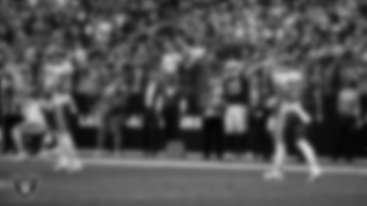 Las Vegas Raiders tight end Brock Bowers (89) celebrates after making a first down during the regular season home game against the Kansas City Chiefs at Allegiant Stadium, Sunday, October 27, 2024, in Las Vegas, Nev.