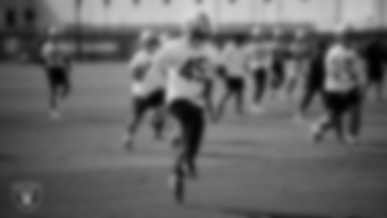 Las Vegas Raiders linebacker Devin White (45) during practice at Intermountain Health Performance Center.