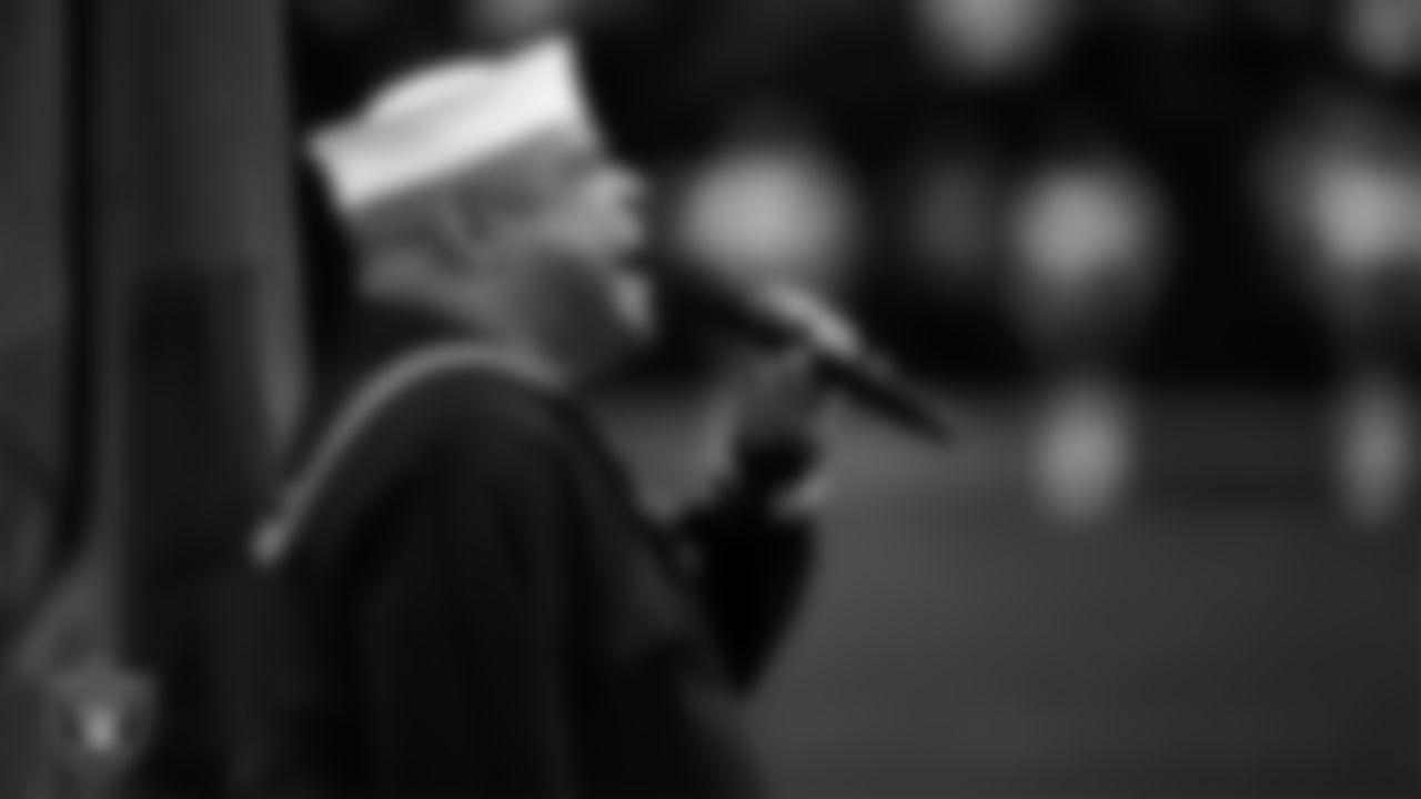 Retired Navy officer and singer Generald Wilson performs the national anthem before the Las Vegas Raiders' regular season home game against the Tennessee Titans at Allegiant Stadium.