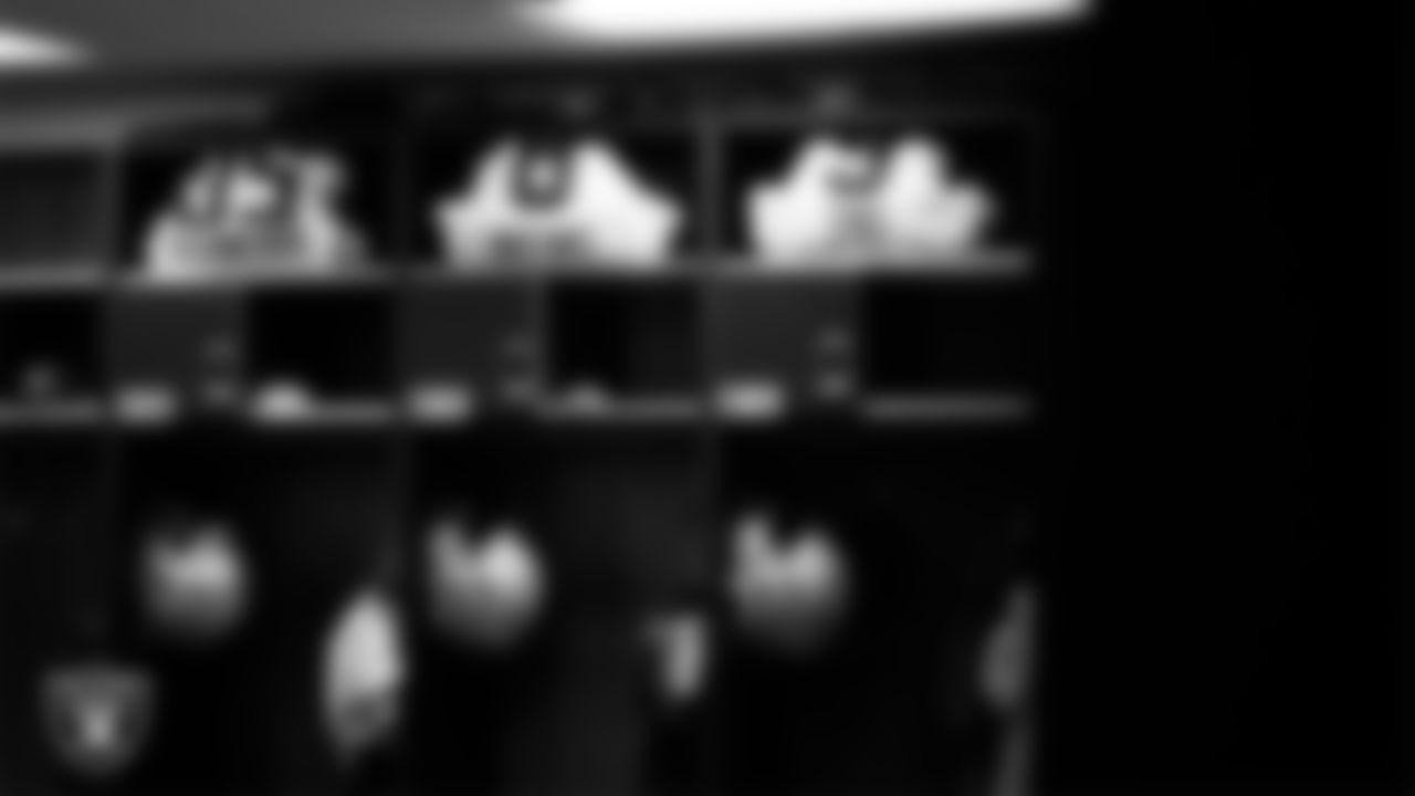 The special teams units' lockers in the locker room prior to the Raiders' arrival for their regular season away game against the Kansas City Chiefs at GEHA Field at Arrowhead Stadium.