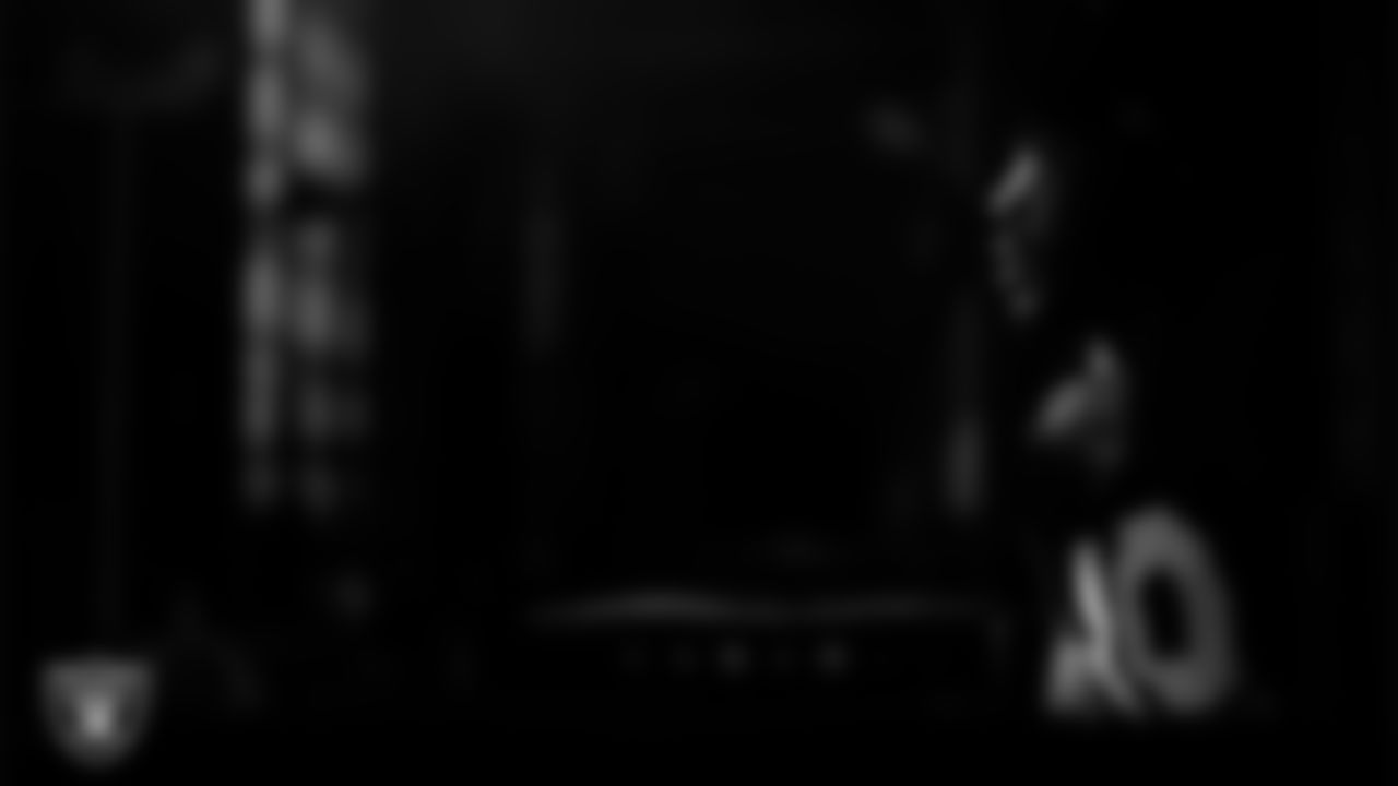 Las Vegas Raiders wide receiver DJ Turner (19) in weight room during practice at Intermountain Health Performance Center.