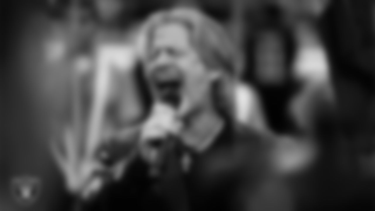 Singer Bucky Heard performs the national anthem before the Las Vegas Raiders' preseason home game against the San Francisco 49ers at Allegiant Stadium.