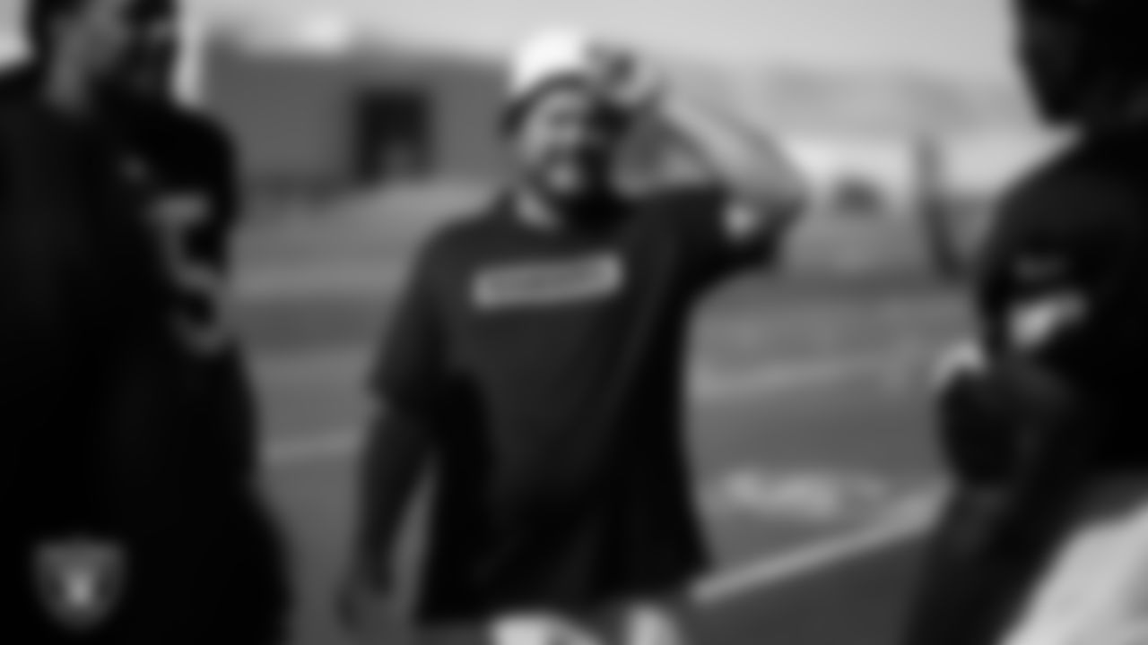 Las Vegas Raiders defensive assistant Rip Rowan on the field for practice at 2025 Training Camp at Intermountain Health Performance Center.