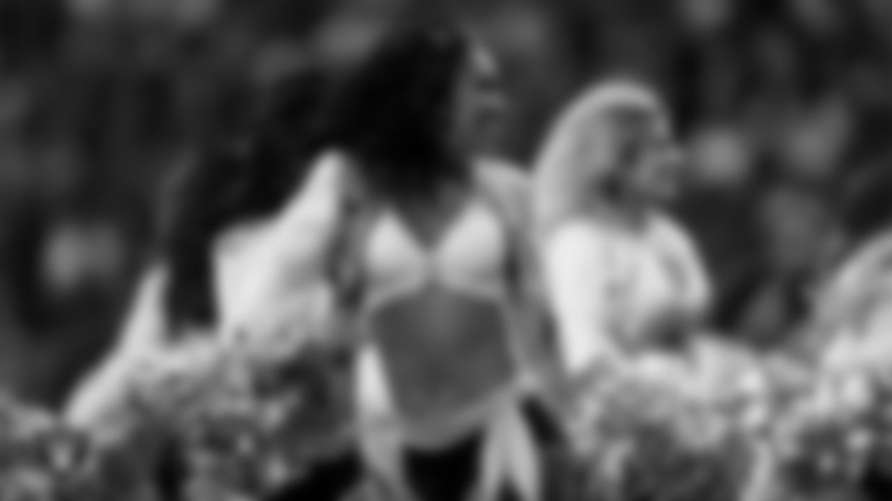 Raiderette Cierra performs on the field during the regular season home game against the Cleveland Browns at Allegiant Stadium.