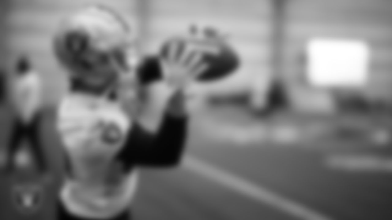 Las Vegas Raiders wide receiver Alex Bachman (81) at an Organized Team Activity (OTA) at Intermountain Health Performance Center.