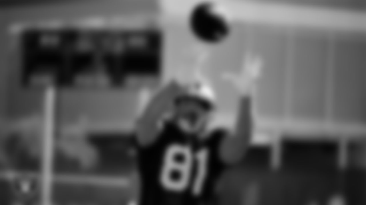 Las Vegas Raiders wide receiver Alex Bachman (81) during practice at Intermountain Health Performance Center.