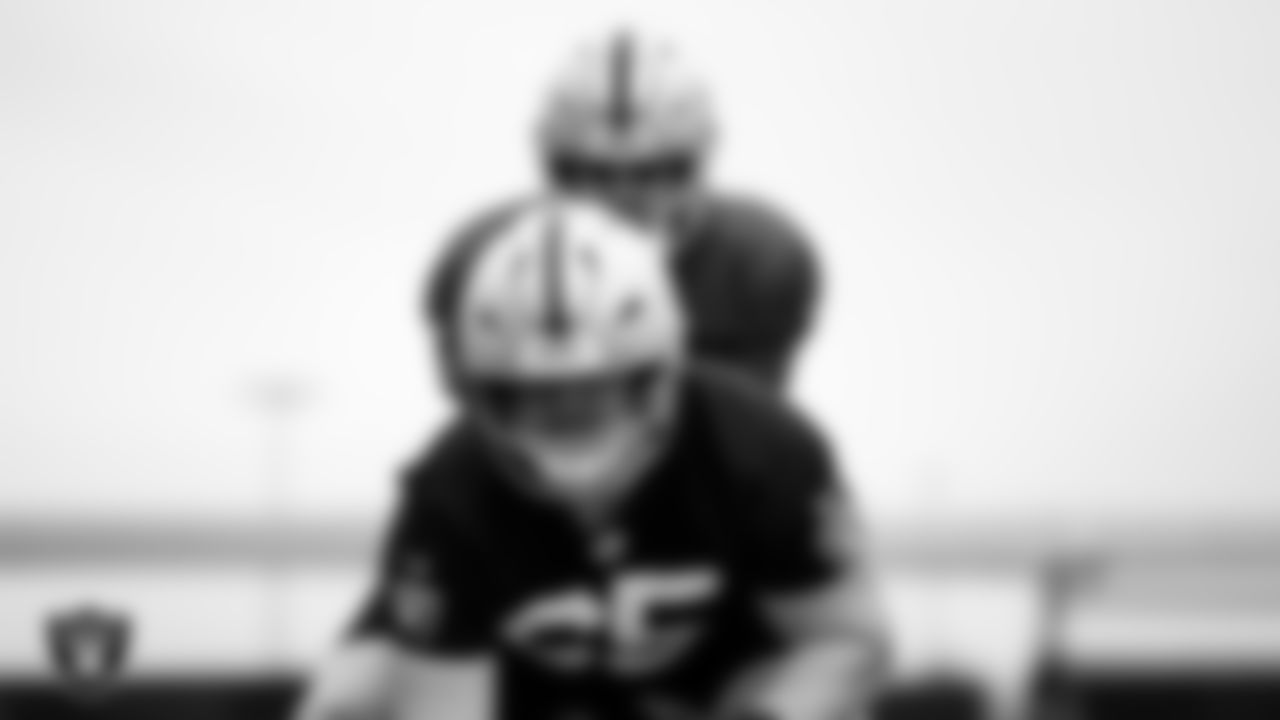 Las Vegas Raiders quarterback Aidan O'Connell (12) during practice at Intermountain Health Performance Center.