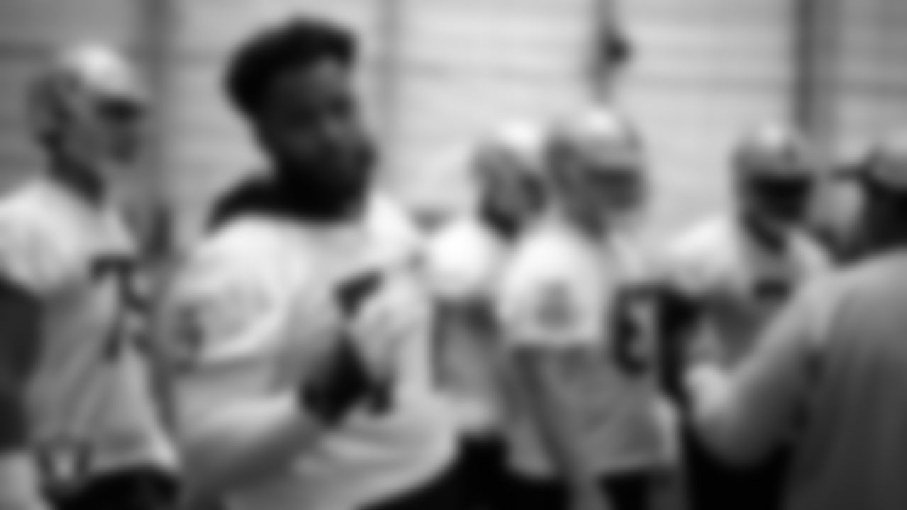 Las Vegas Raiders tackle Thayer Munford Jr. (77) during practice at Intermountain Health Performance Center.
