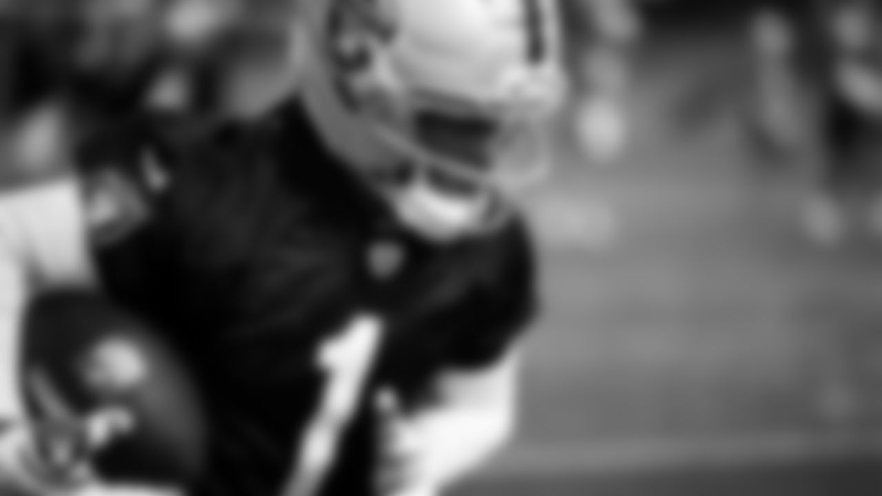 Las Vegas Raiders wide receiver Tre Tucker (1) during practice at Intermountain Health Performance Center.