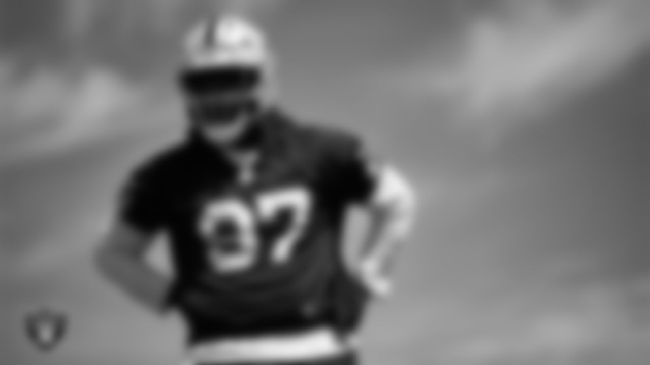 Las Vegas Raiders defensive tackle Tonka Hemingway (97) at an Organized Team Activity (OTA) at Intermountain Health Performance Center.