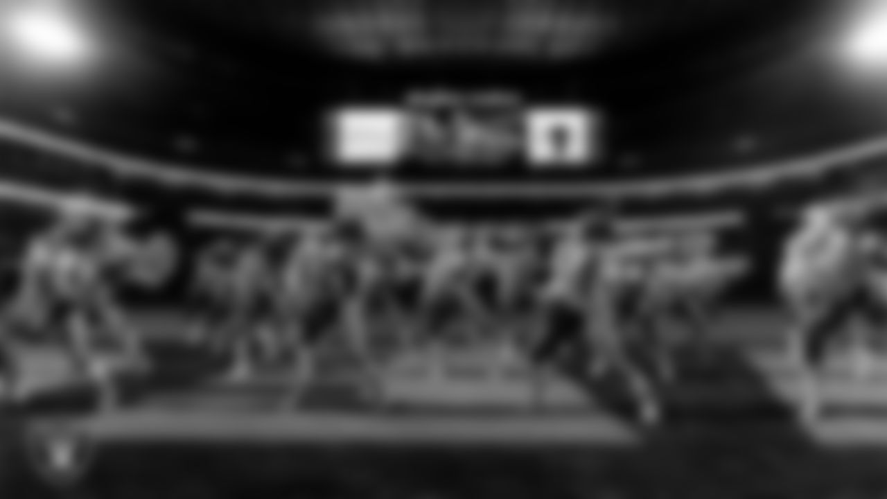 The Raiderettes perform on the field during the regular season home game against the Dallas Cowboys at Allegiant Stadium.