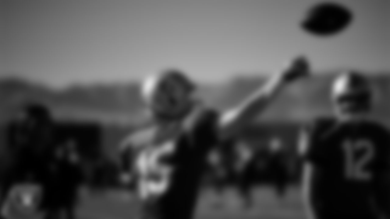 Las Vegas Raiders quarterback Kenny Pickett (15) during practice at Intermountain Health Performance Center.